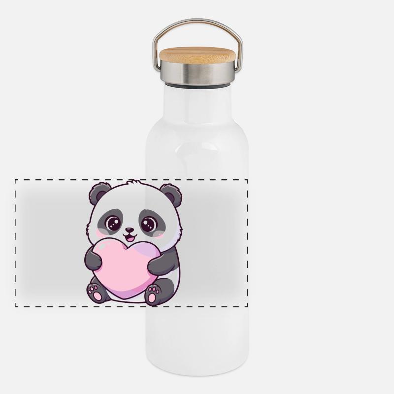 Amour du cœur du panda de Kawaii Gourde isotherme avec bouchon en bambou