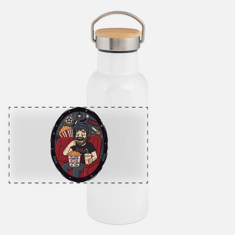 Horror Popcorn Cinema Evening Humor - Panoramic Thermal Bottle with Bamboo Lid - white