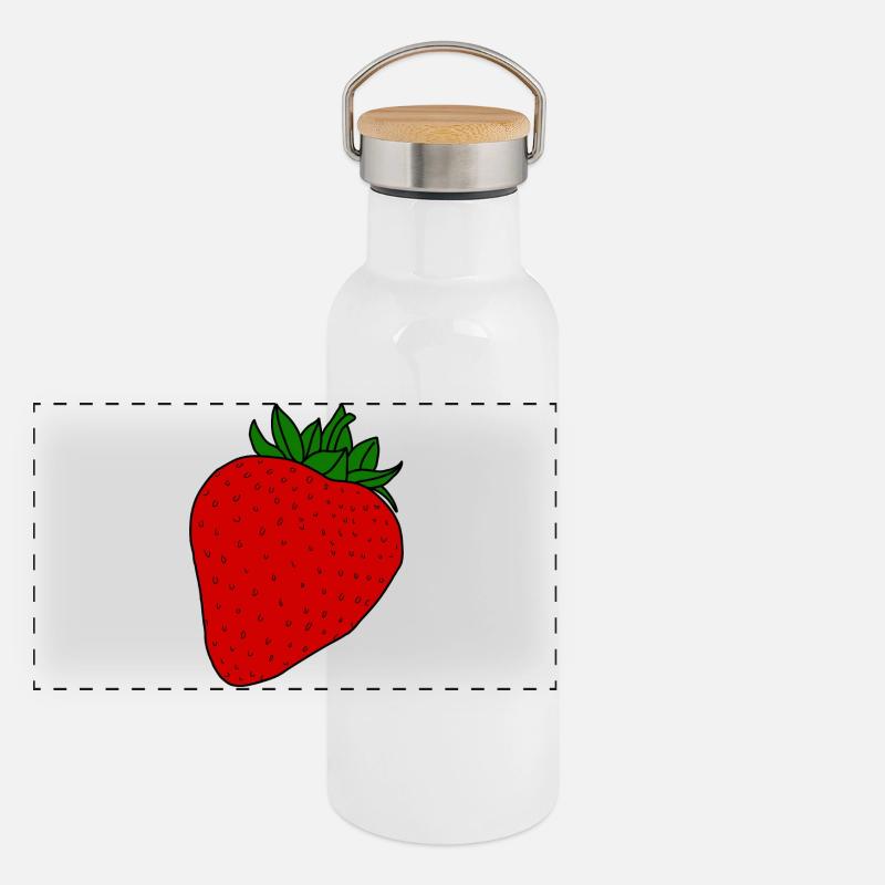 Rote Erdbeere Panorama Thermosflasche mit Bambusdeckel