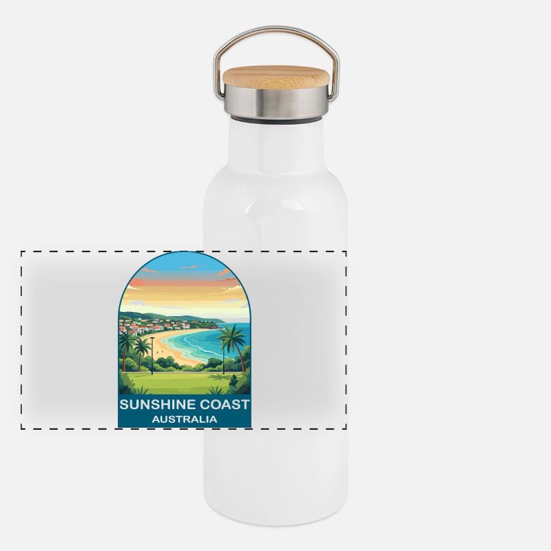 Sunshine Coast Australia Beach Travel Poster Panoramic Thermal Bottle with Bamboo Lid