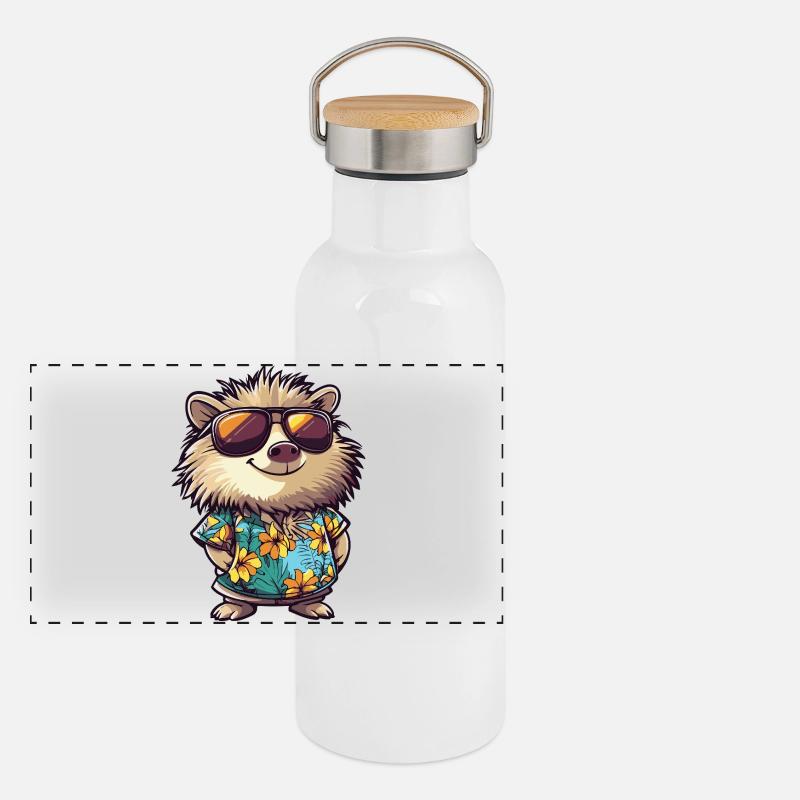 Igel Comic Urlaub Panorama Thermosflasche mit Bambusdeckel