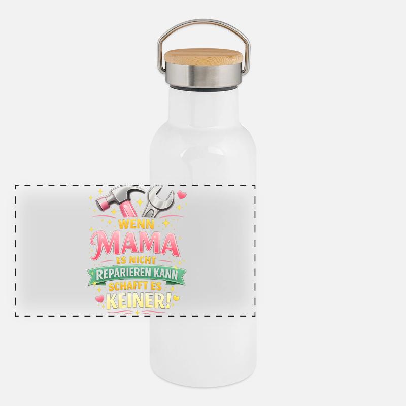Mama kann es reparieren Geschenk Muttertag Lustig Panorama Thermosflasche mit Bambusdeckel
