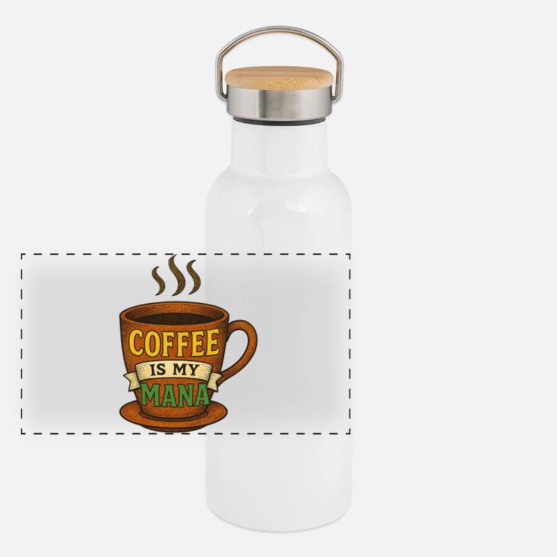Coffee Mana Tasse Illustration Panorama Thermosflasche mit Bambusdeckel