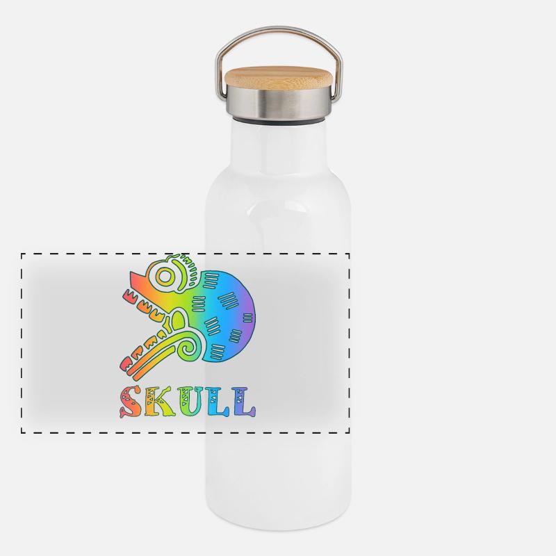 Multicolored Tribal Skull Panoramic Thermal Bottle with Bamboo Lid