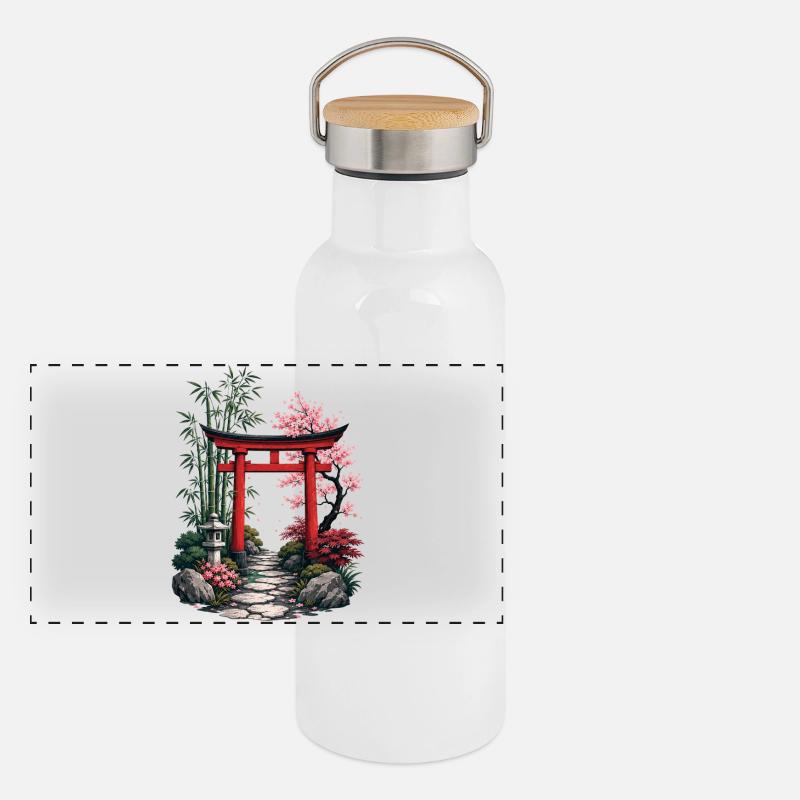 Japanese Garden Path Panoramic Thermal Bottle with Bamboo Lid