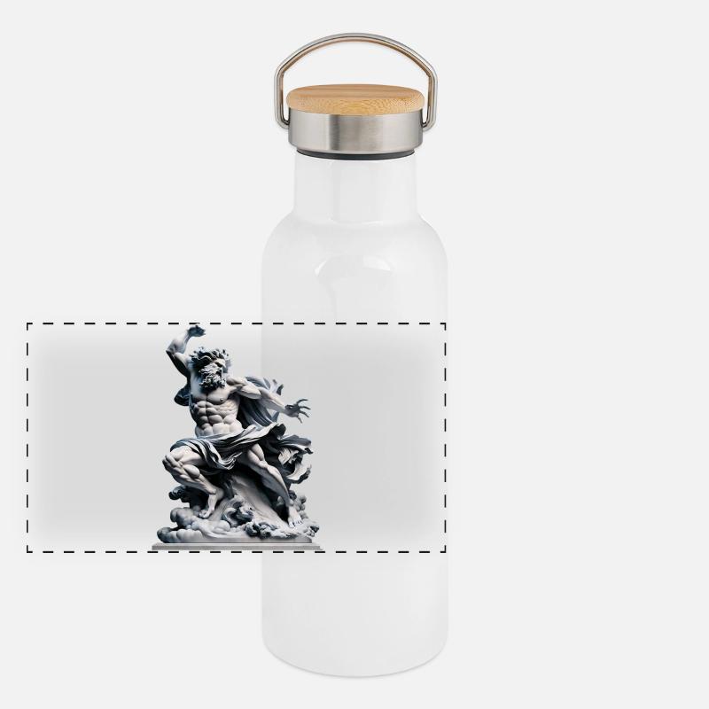 Zeus Storm Statue – Mythological Power Panoramic Thermal Bottle with Bamboo Lid