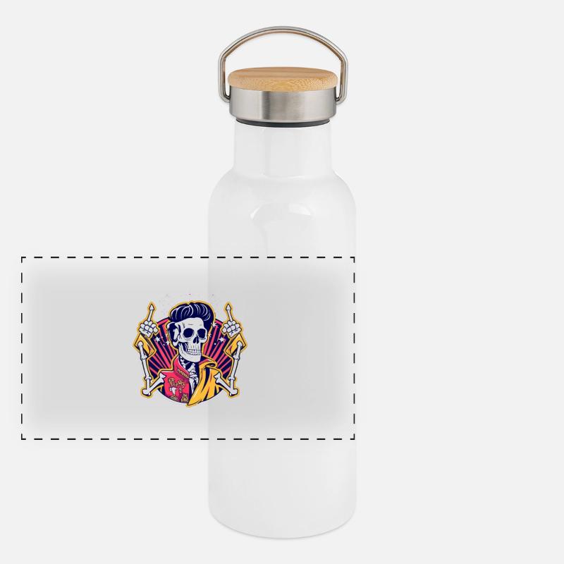 Neon Totenkopf Rockabilly Duell Panorama Thermosflasche mit Bambusdeckel