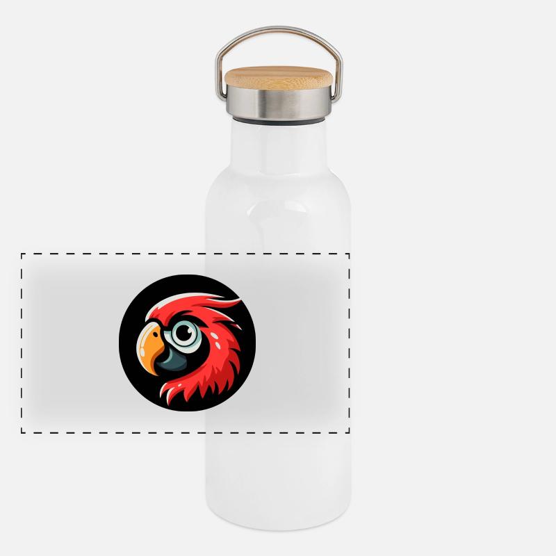 Papagei Kopf im Comic Stil Panorama Thermosflasche mit Bambusdeckel