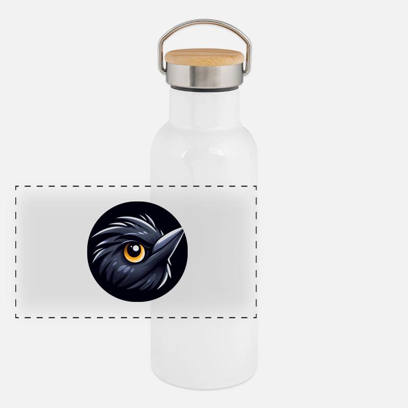 Comic Amsel Vogel Panorama Thermosflasche mit Bambusdeckel