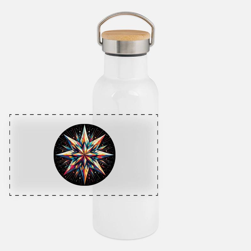 Stern Galaxie Mandala bunt Panorama Thermosflasche mit Bambusdeckel