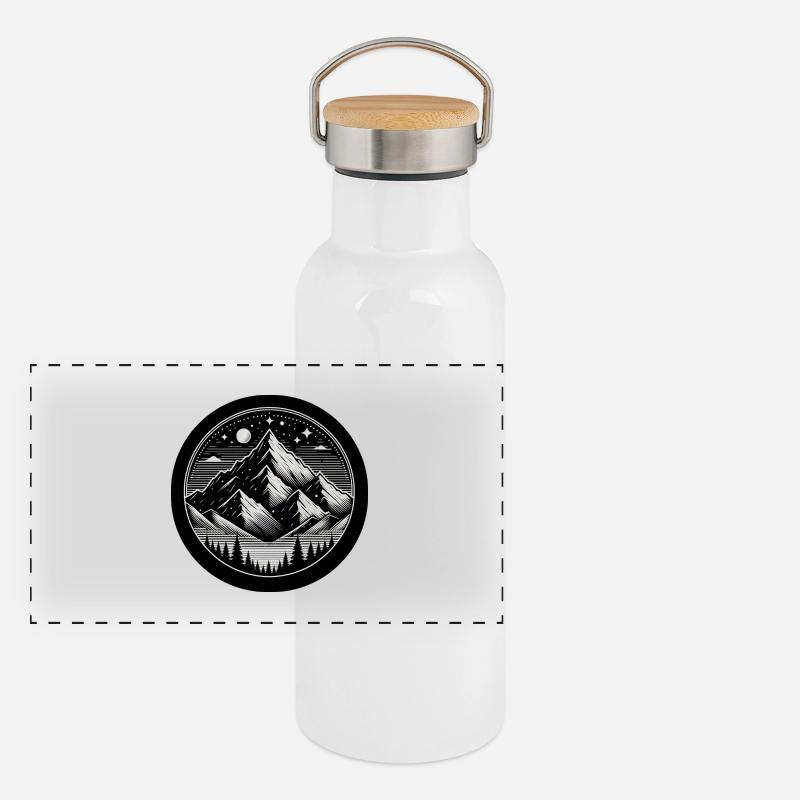 Mountain, Night, Starry Sky, Forest Panoramic Thermal Bottle with Bamboo Lid