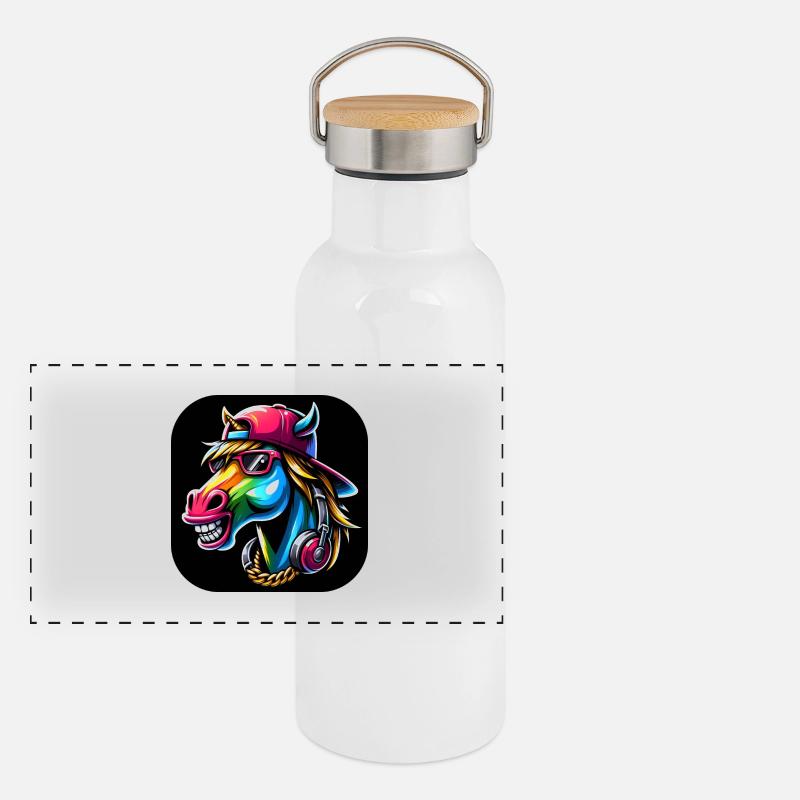 Cartoon Pferd Rapper bunt Panorama Thermosflasche mit Bambusdeckel