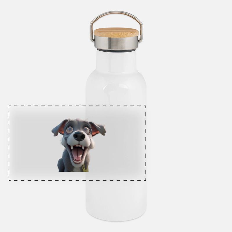Crazy Dog - Panoramic Thermal Bottle with Bamboo Lid - white