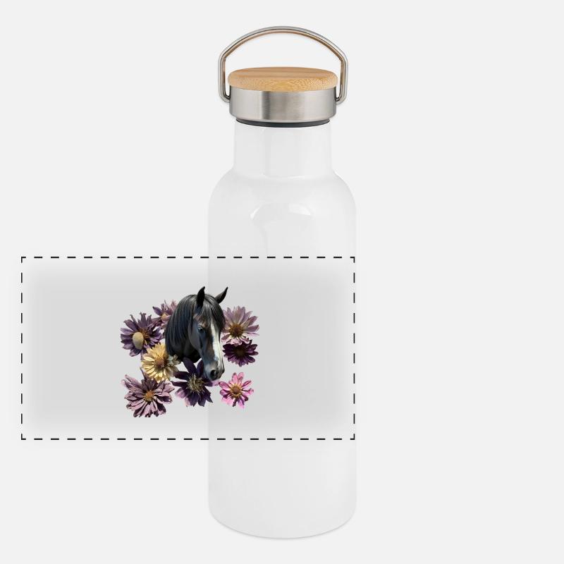 Fleur de tête de cheval Gourde isotherme avec bouchon en bambou