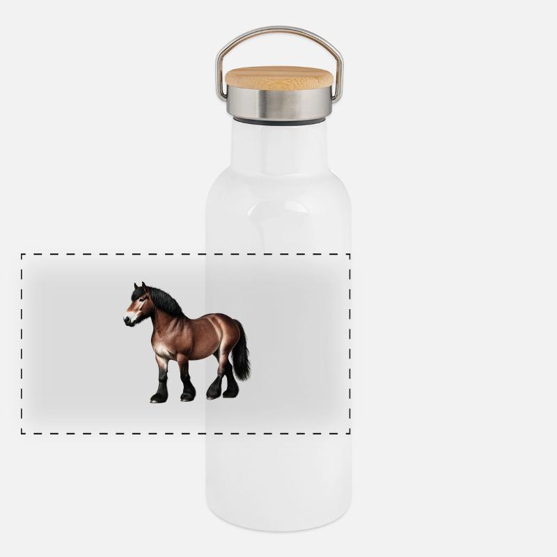 Pferd Kaltblut Braun Panorama Thermosflasche mit Bambusdeckel