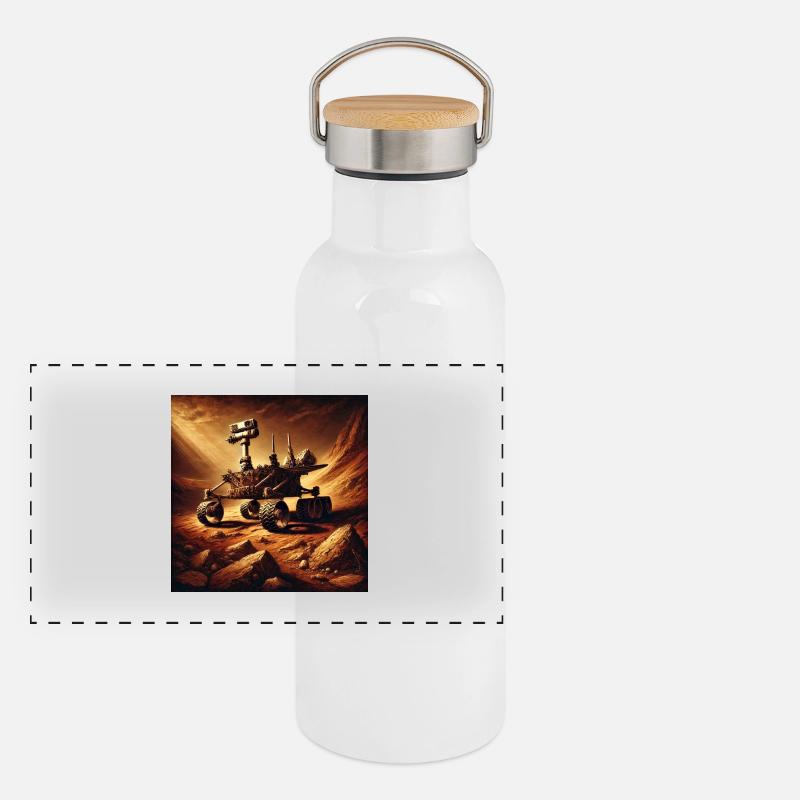 Pioniere des Roten Planeten: Mars-Rover Panorama Thermosflasche mit Bambusdeckel