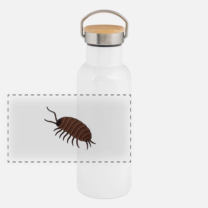 Round isopod illustration, cult shirt, woodlice - Panoramic Thermal Bottle with Bamboo Lid - white