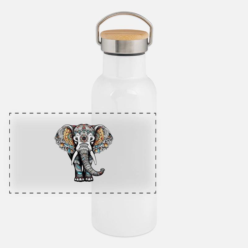 Éléphant coloré dans le style de tatouage Gourde isotherme avec bouchon en bambou