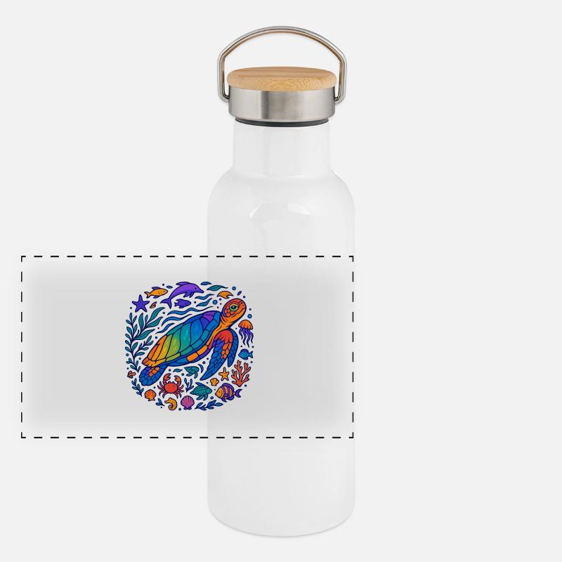 Créatures marines colorées – Turtle & Ocean Gourde isotherme avec bouchon en bambou