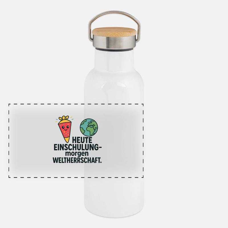 Einschulung | Heute Schule morgen Weltherrschaft Panorama Thermosflasche mit Bambusdeckel