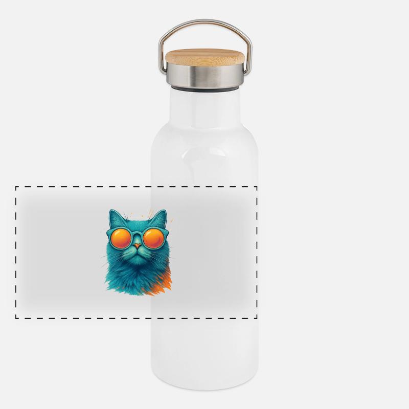 Chat Violet en Lunettes de Soleil Gourde isotherme avec bouchon en bambou