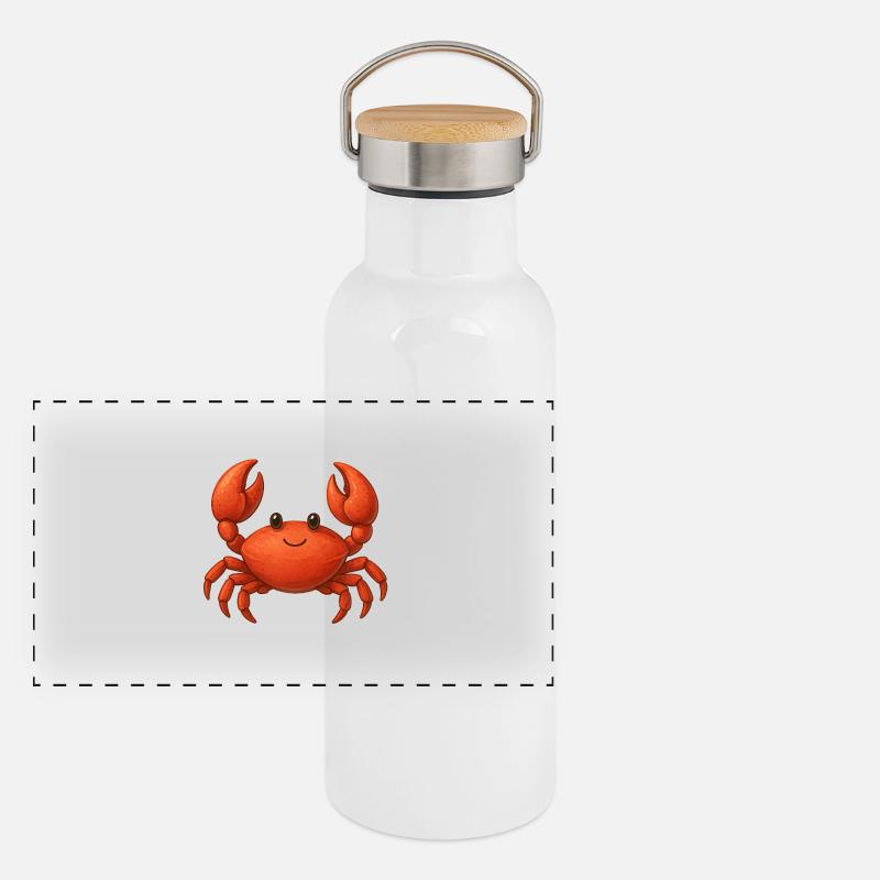 Red Crab Cartoon Panoramic Thermal Bottle with Bamboo Lid