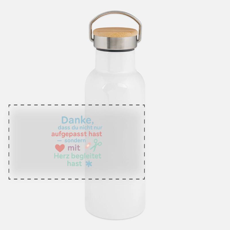 Danke mit Herz - Erzieher Geschenk Idee Panorama Thermosflasche mit Bambusdeckel
