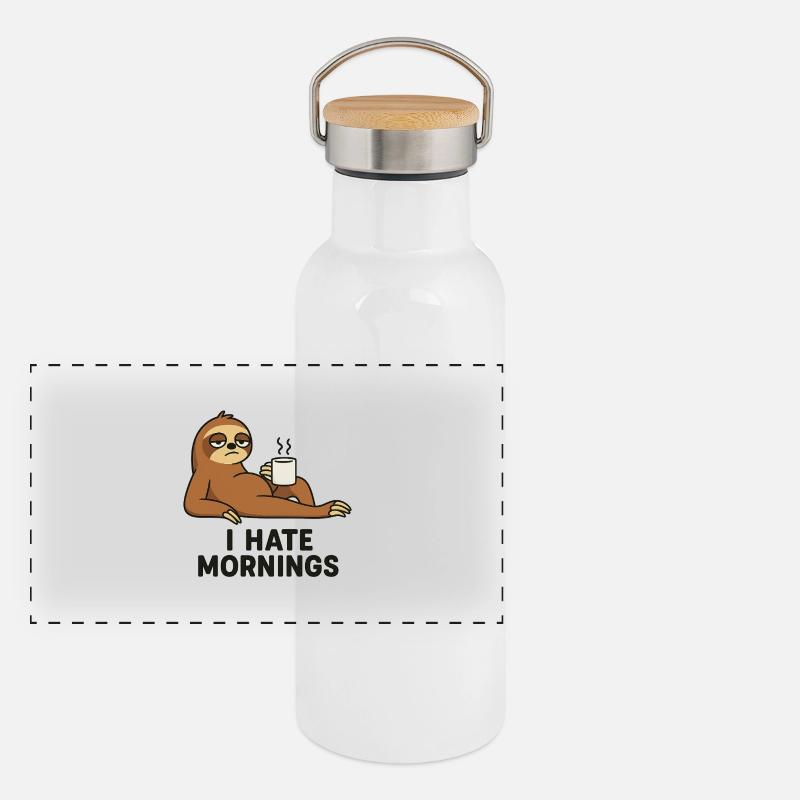 Faultier mit Kaffeetasse Panorama Thermosflasche mit Bambusdeckel