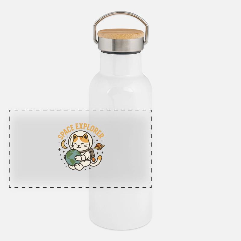 Space Explorer – Kawaii Astronaut Cat Panoramic Thermal Bottle with Bamboo Lid