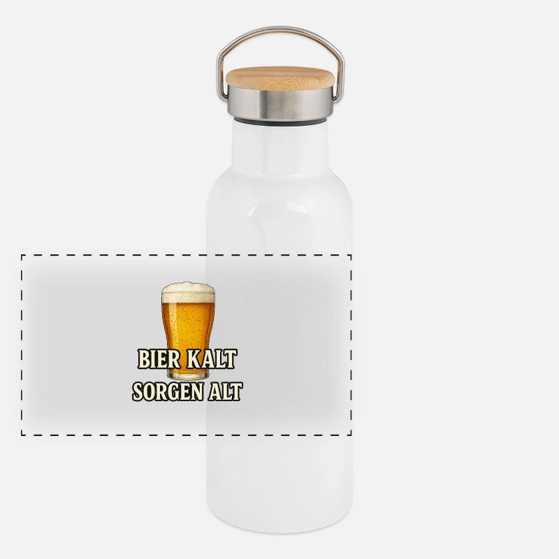Cold Beer Quote Design Panoramic Thermal Bottle with Bamboo Lid