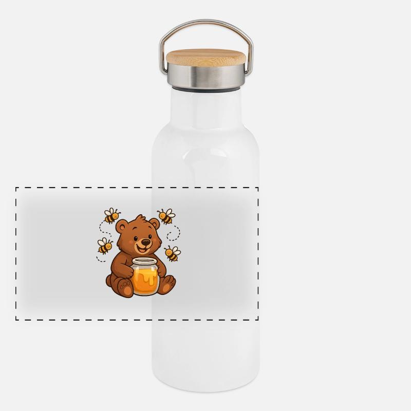 Cute Bear Honey Beekeeper Design Panoramic Thermal Bottle with Bamboo Lid