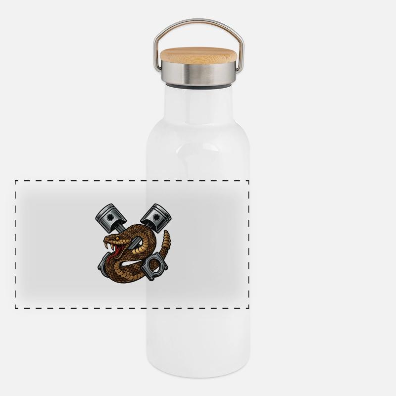 Schlange mit Kolben, Retro Panorama Thermosflasche mit Bambusdeckel