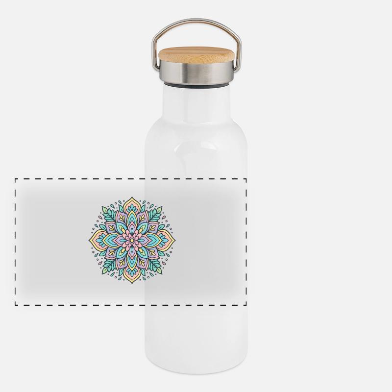 Mandala de fleurs Gourde isotherme avec bouchon en bambou