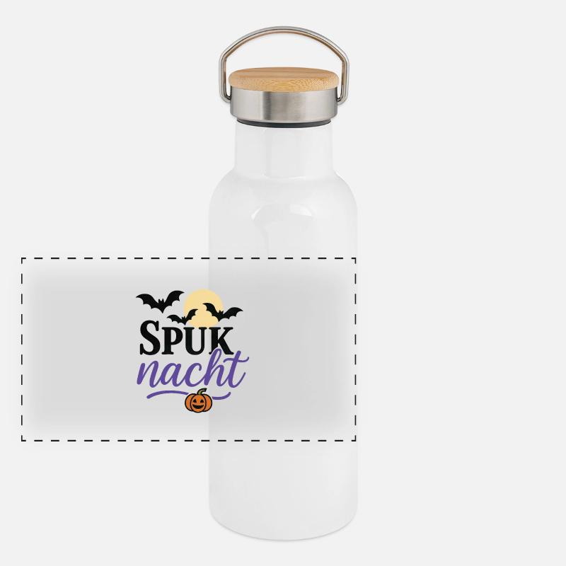 Haunted Night Halloween Design Panoramic Thermal Bottle with Bamboo Lid