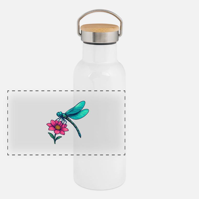 Libelle auf der Blume  Panorama Thermosflasche mit Bambusdeckel