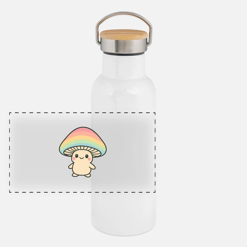 Mushroom with rainbow cap - Panoramic Thermal Bottle with Bamboo Lid - white