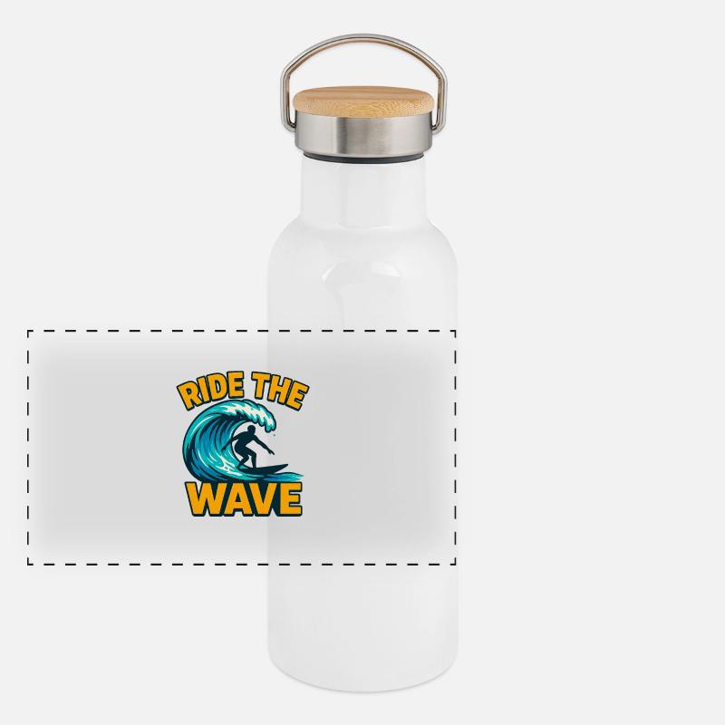 Ride the Wave Surfing Design Panoramic Thermal Bottle with Bamboo Lid