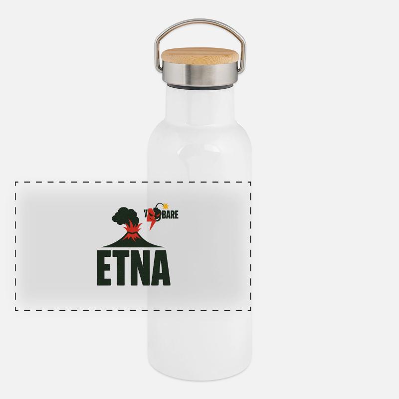 T-shirt graphique de l’éruption de l’Etna Gourde isotherme avec bouchon en bambou