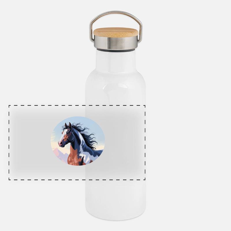 Tinker stallion galloping in mountain landscape Panoramic Thermal Bottle with Bamboo Lid