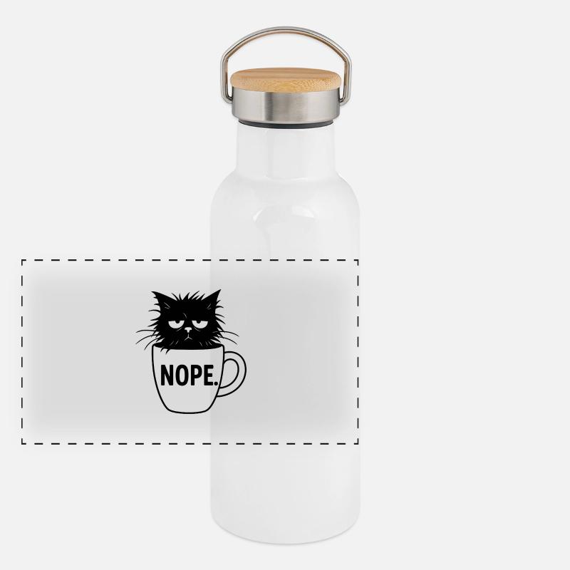 Nope Katze Kaffee Sarkasmus Panorama Thermosflasche mit Bambusdeckel