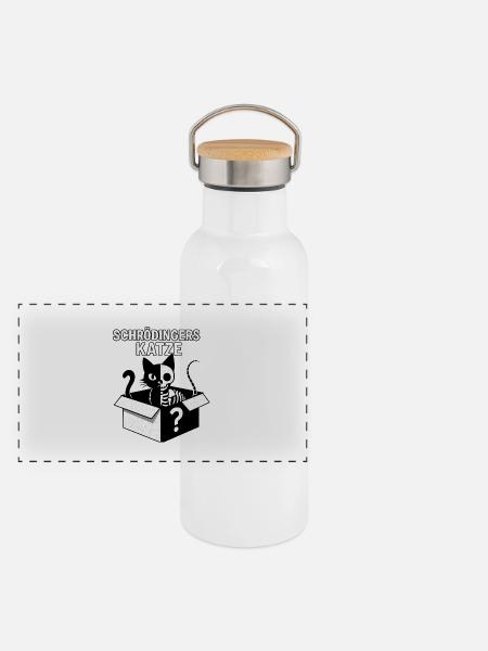 Schrödingers Katze Box-Design - Panorama Thermosflasche mit Bambusdeckel - Weiß