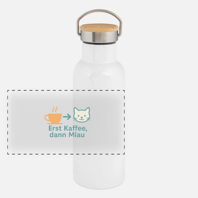 Erst Kaffee, dann Miau Panorama Thermosflasche mit Bambusdeckel
