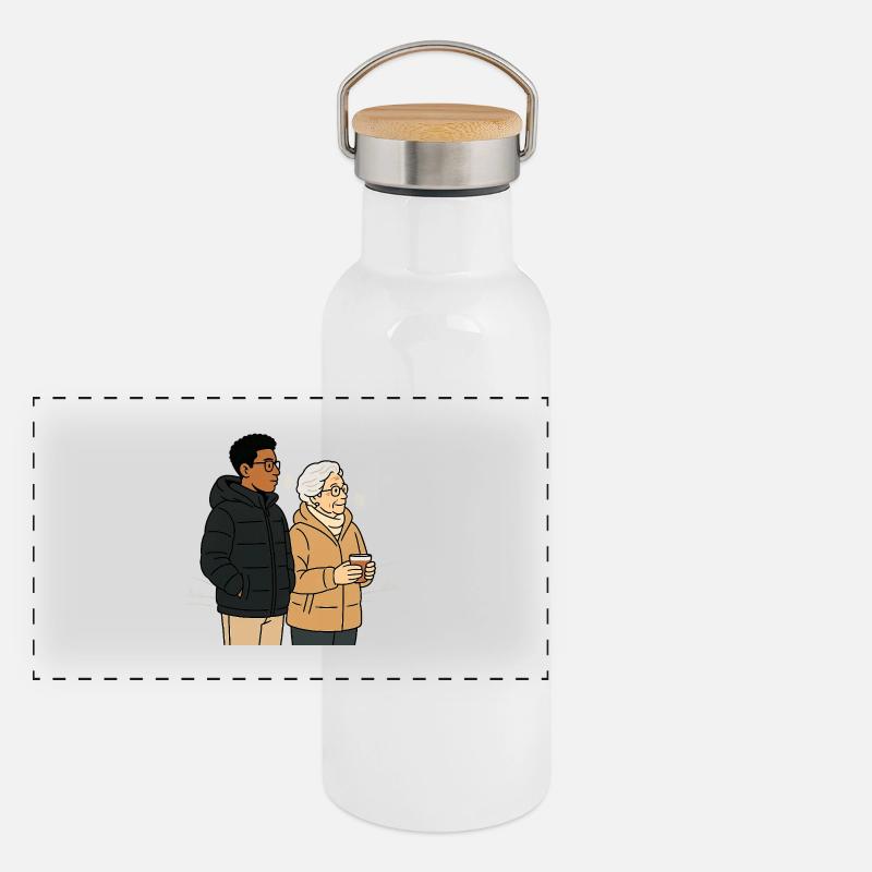 Oma Karin mit dem Enkel Panorama Thermosflasche mit Bambusdeckel