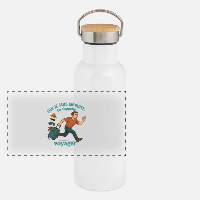 Fuite vers le voyage Gourde isotherme avec bouchon en bambou