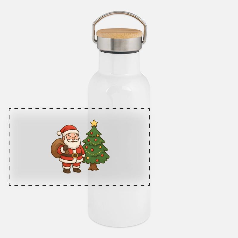 Père Noël avec illustration de sapin de Noël Gourde isotherme avec bouchon en bambou