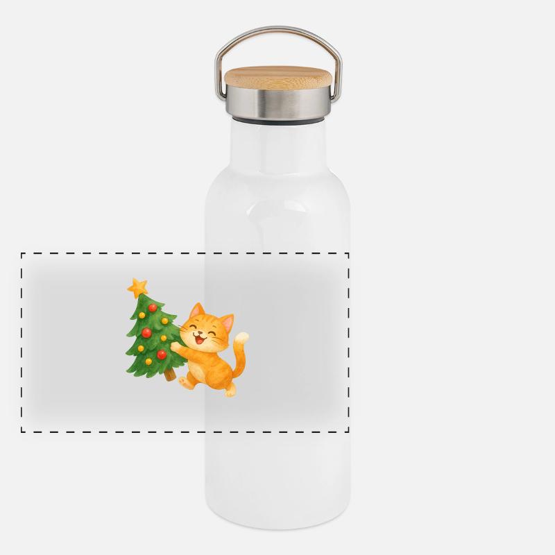 Le bonheur du chat sur le sapin de Noël Gourde isotherme avec bouchon en bambou