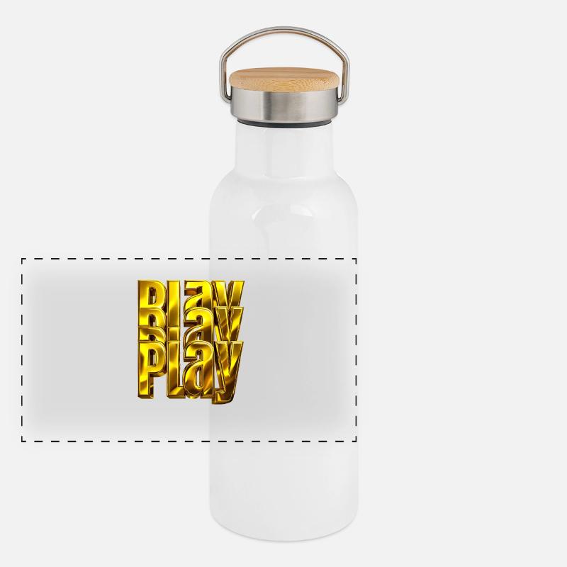 Golden 3D Typografie Blay Play Panorama Thermosflasche mit Bambusdeckel