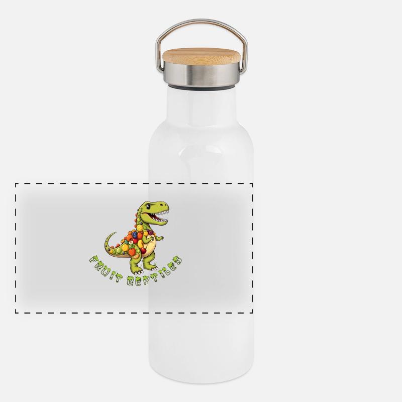 Frucht-Dino mit Obstkranz Panorama Thermosflasche mit Bambusdeckel