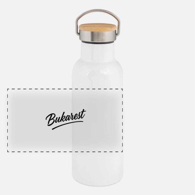 Bukarest Script Vintage Logo Panorama Thermosflasche mit Bambusdeckel