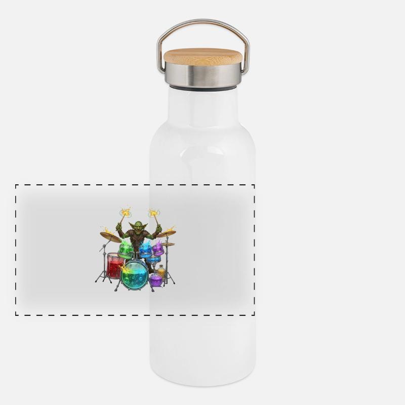 Kobold mit Trommeln Panorama Thermosflasche mit Bambusdeckel